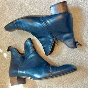 Henry Beguelin Blue Leather Boots Women Size 37.5